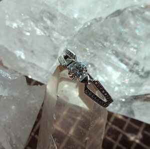 Sterling moissanite Ring, Size 8, White Gold Plated Over Sterling Silver.